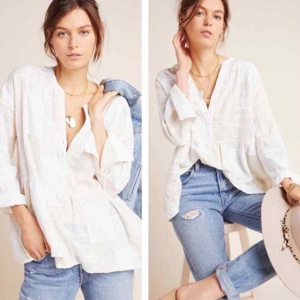Anthro Maeve Patchwork Boho Blouse Button Swing C… - image 5